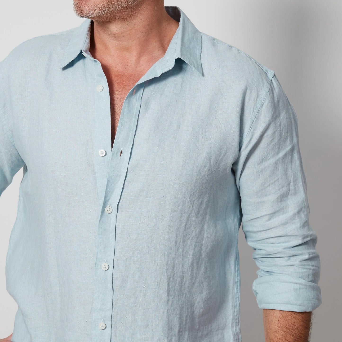 Light Blue Men’s Linen Shirt, European Flax Button-Up, Long Sleeve Summer Shirt