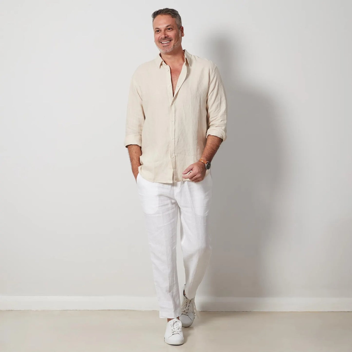 Men’s Desert Linen Shirt, European Flax Button-Up, Relaxed Long Sleeve Shirt