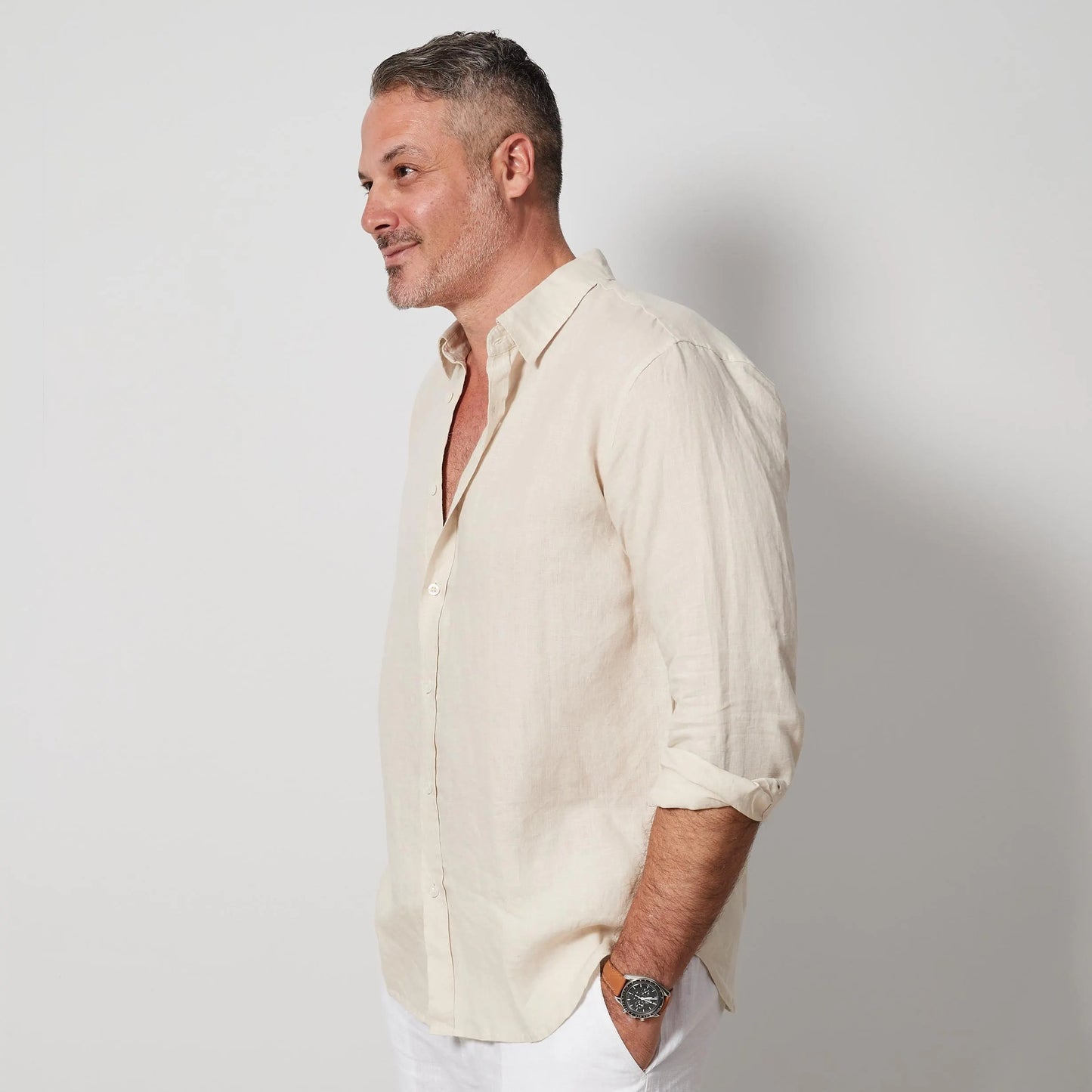 Men’s Desert Linen Shirt, European Flax Button-Up, Relaxed Long Sleeve Shirt