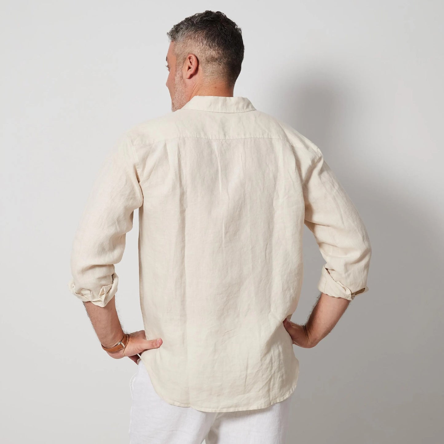 Men’s Desert Linen Shirt, European Flax Button-Up, Relaxed Long Sleeve Shirt