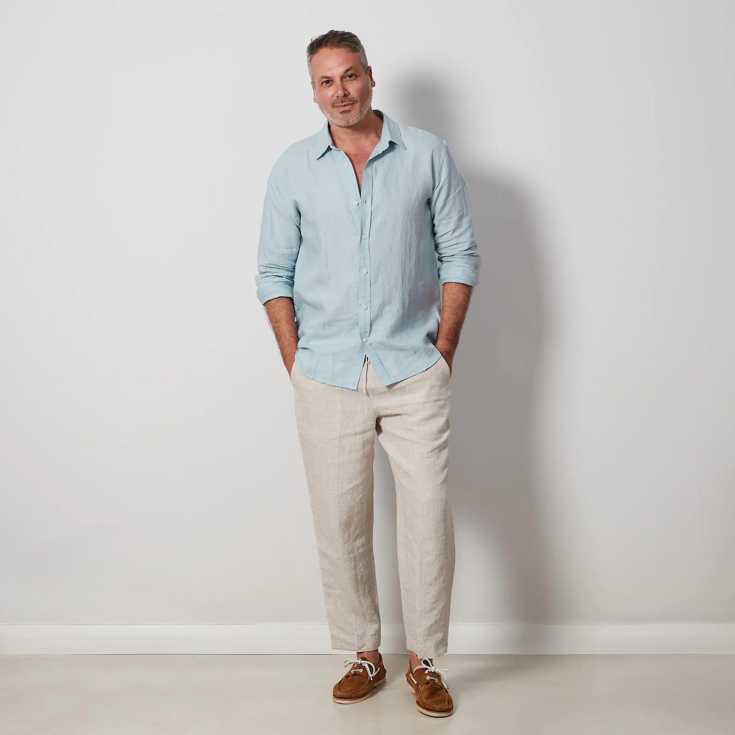 Light Blue Men’s Linen Shirt, European Flax Button-Up, Long Sleeve Summer Shirt